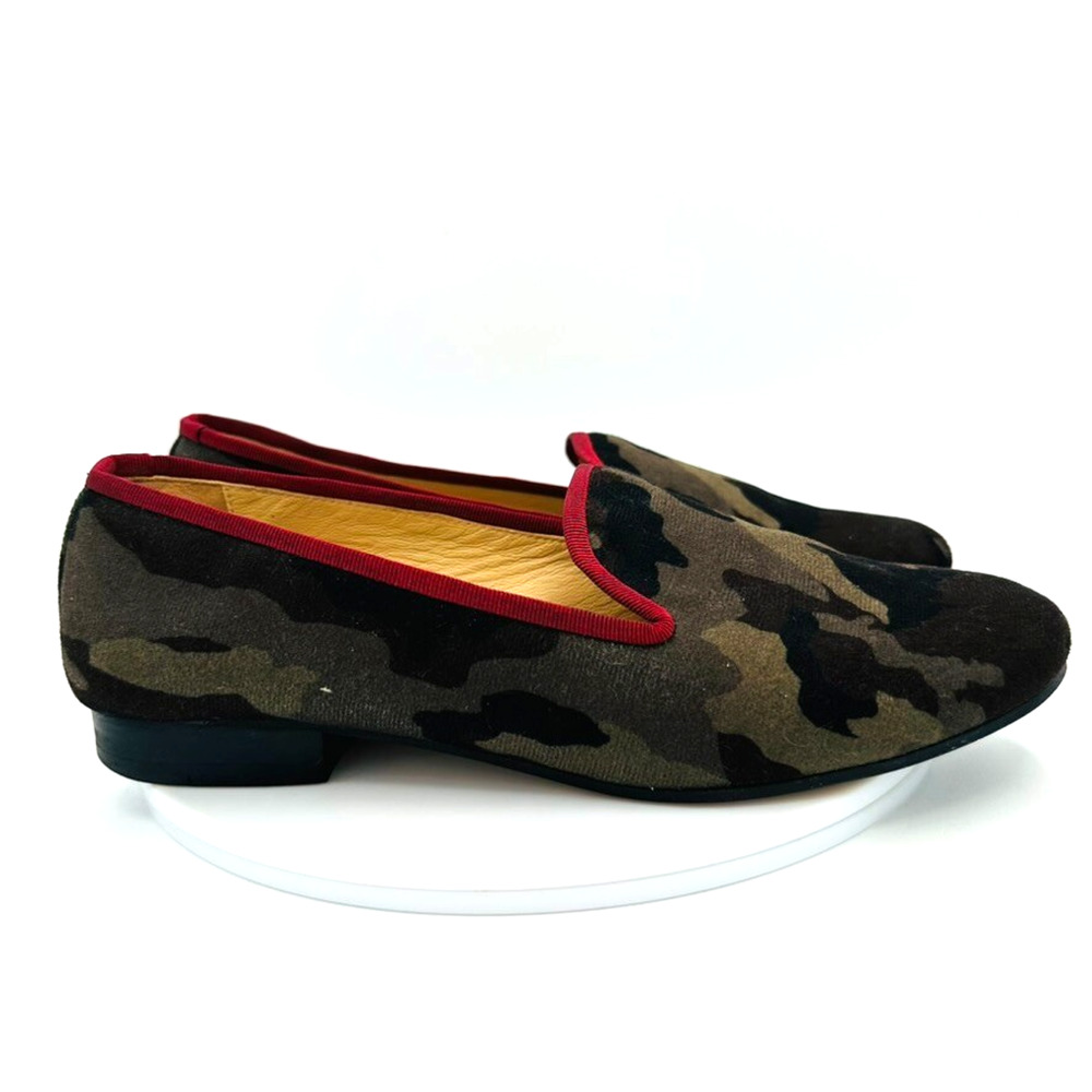 The Kooples Leather Loafer Womens 37 Green Camo Quiet Luxury Old Money Preppy